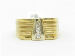 LIV 14k White & Yellow Gold White Diamond Abstract Design Men's Band Ring
