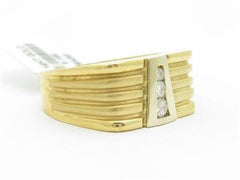 LIV 14k White & Yellow Gold White Diamond Abstract Design Men's Band Ring