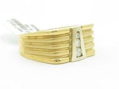 LIV 14k White & Yellow Gold White Diamond Abstract Design Men's Band Ring