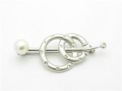 LIV 14k White Gold Diamond & 7mm Pearl Vintage Design Estate Style Brooch Pin Gift