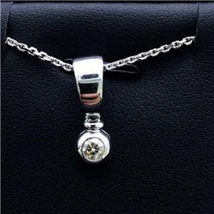 LIV 14k White Gold Genuine Diamonds Round Halo Design Drop Pendant Necklace Gift