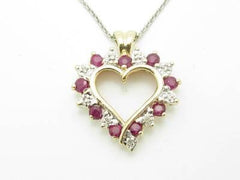LIV 14kt White & Yellow Gold Genuine White Diamonds Ruby Heart Design Necklace New