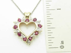 LIV 14kt White & Yellow Gold Genuine White Diamonds Ruby Heart Design Necklace New