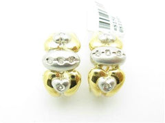 LIV 14kt White & Yellow Gold Heart Design White Diamond French Back Earrings Gift