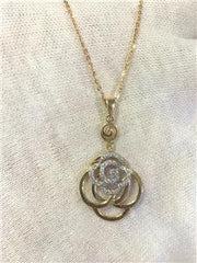 LIV 14k Yellow Gold & Diamonds Flower Design Halo Drop Necklace 18" Length 3.6g Gift