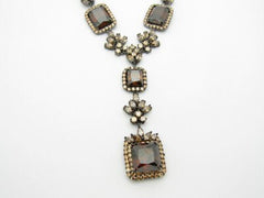 LIV Platinum Sterling Silver Unique Diamond Set Smokey Topaz Chandelier Necklace Gift