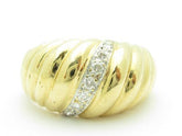 LIV Unique Solid 14K Yellow Gold Genuine White Diamond Twist Design Wide Band Ring