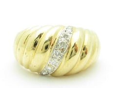 LIV Unique Solid 14K Yellow Gold Genuine White Diamond Twist Design Wide Band Ring