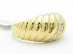 LIV Unique Solid 14K Yellow Gold Genuine White Diamond Twist Design Wide Band Ring