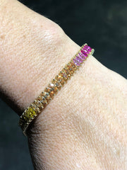 LIV 18k Yellow Gold Sterling Silver Rainbow Sapphire Marquise Tennis Bracelet 7" Length