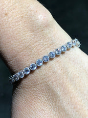 LIV Platinum Sterling Silver White Sapphire Milgrain Edge Round Tennis Bracelet 7" Length Gift