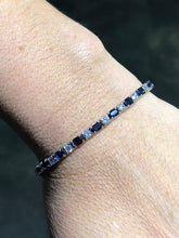 LIV Platinum Sterling Silver Blue & White Sapphire Oval Cut Halo Tennis Bracelet 7" Length Gift