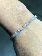 LIV Platinum Sterling Silver White Sapphire Classic Halo Baguette Tennis Bracelet 7" Length Gift