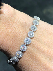 LIV Platinum Sterling Silver White Sapphire Round Halo Pave Tennis Bracelet 7" Length Gift