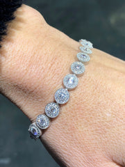 LIV Platinum Sterling Silver White Sapphire Round Halo Pave Tennis Bracelet 7" Length Gift