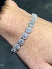 LIV Platinum Sterling Silver White Sapphire Round Halo Pave Tennis Bracelet 7" Length Gift