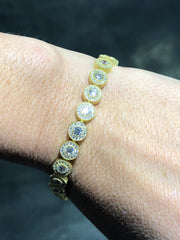 LIV 18k Yellow Gold Sterling Silver White Sapphire Round Halo Pave Tennis Bracelet 7" Length Gift
