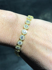 LIV 18k Yellow Gold Sterling Silver White Sapphire Round Halo Pave Tennis Bracelet 7" Length Gift