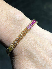 LIV 18k Yellow Gold Sterling Silver Rainbow Sapphire Marquise Tennis Bracelet 7" Length