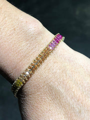 LIV 18k Yellow Gold Sterling Silver Rainbow Sapphire Marquise Tennis Bracelet 7" Length