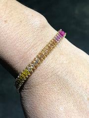 LIV 18k Yellow Gold Sterling Silver Rainbow Sapphire Marquise Tennis Bracelet 7" Length