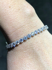 LIV Platinum Sterling Silver White Sapphire Milgrain Edge Round Tennis Bracelet 7" Length Gift