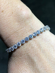 LIV Platinum Sterling Silver White Sapphire Milgrain Edge Round Tennis Bracelet 7" Length Gift