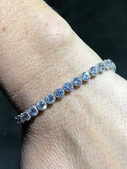 LIV Platinum Sterling Silver White Sapphire Milgrain Edge Round Tennis Bracelet 7" Length Gift