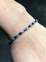 LIV Platinum Sterling Silver Blue & White Sapphire Oval Cut Halo Tennis Bracelet 7" Length Gift