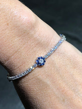 LIV Platinum Sterling Silver Blue & White Sapphire Flower Halo Tennis Bracelet 7" Length Gift