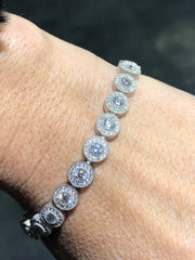 LIV Platinum Sterling Silver White Sapphire Round Halo Pave Tennis Bracelet 7" Length Gift