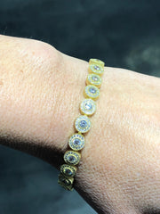 LIV 18k Yellow Gold Sterling Silver White Sapphire Round Halo Pave Tennis Bracelet 7" Length Gift