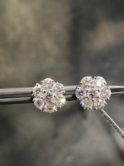 LIV 14k White Gold Natural Diamonds Flower Halo Design 3.08ct Round Cut Stud Earrings Bridal Gift Wedding