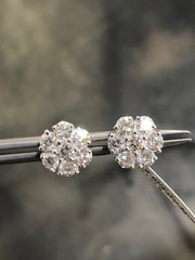 LIV 14k White Gold Natural Diamonds Flower Halo Design 3.08ct Round Cut Stud Earrings Bridal Gift Wedding
