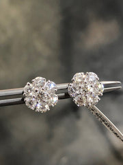 LIV 14k White Gold Natural Diamonds Flower Halo Design 3.08ct Round Cut Stud Earrings Bridal Gift Wedding
