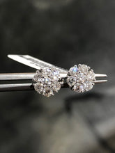 LIV 14k White Gold Natural Diamonds Flower Cluster Round Halo Design G/VS1 Stud Earrings Bridal Gift Wedding
