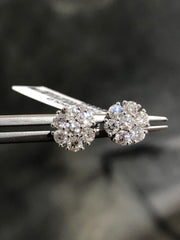 LIV 14k White Gold Natural Diamonds Flower Cluster Round Halo Design G/VS1 Stud Earrings Bridal Gift Wedding
