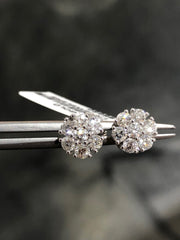 LIV 14k White Gold Natural Diamonds Flower Cluster Round Halo Design G/VS1 Stud Earrings Bridal Gift Wedding