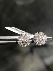 LIV 14k White Gold Natural Diamonds Flower Cluster Round Halo Design G/VS1 Stud Earrings Bridal Gift Wedding