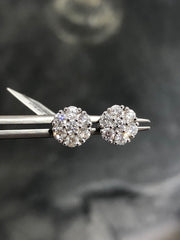 LIV 14k White Gold Natural Diamonds Flower Design Halo Stud Prong Set G/VS1 Earrings Bridal Gift Wedding