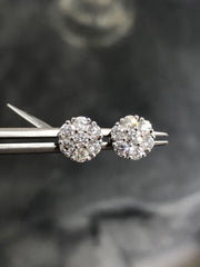 LIV 14k White Gold Natural Diamonds Flower Design Halo Stud Prong Set G/VS1 Earrings Bridal Gift Wedding