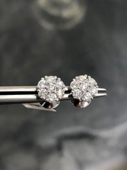 LIV 14k White Gold Natural Diamonds Flower Design Halo Stud Prong Set G/VS1 Earrings Bridal Gift Wedding