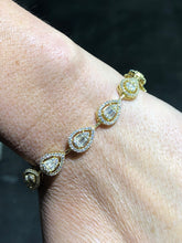 LIV 18k Yellow Gold Over Sterling Silver Baguette Cut White Sapphire Halo Design Tennis Bracelet Bridal Gift
