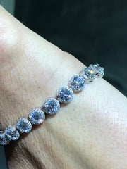 LIV Platinum Over Sterling Silver Round Cut White Sapphire Halo Design Tennis Bracelet Bridal Gift