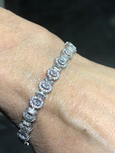 LIV Platinum Over Sterling Silver Oval Cut White Sapphire Halo Baguette Design Tennis Bracelet Bridal Gift