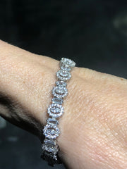 LIV Platinum Over Sterling Silver Oval Cut White Sapphire Halo Baguette Design Tennis Bracelet Bridal Gift