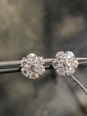 LIV 14k White Gold Natural Diamonds Flower Halo Design 3.08ct Round Cut Stud Earrings Bridal Gift Wedding