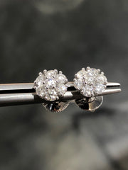 LIV 14k White Gold Natural Diamonds Flower Cluster Round Halo Design G/VS1 Stud Earrings Bridal Gift Wedding