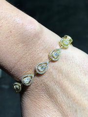 LIV 18k Yellow Gold Over Sterling Silver Baguette Cut White Sapphire Halo Design Tennis Bracelet Bridal Gift