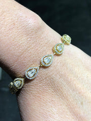 LIV 18k Yellow Gold Over Sterling Silver Baguette Cut White Sapphire Halo Design Tennis Bracelet Bridal Gift